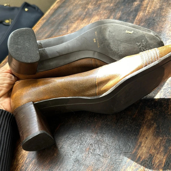 Laura Scott Brown Tan Shoes 8M Strap Heel Sqaure Toe Leather Brazil Retro Office - Picture 5 of 10